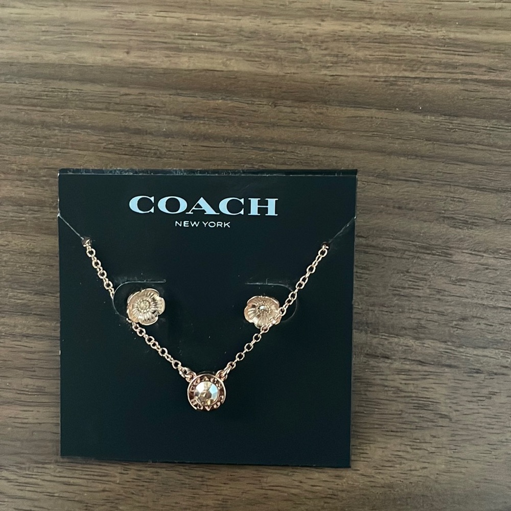 Coach rose gold necklace and earring set